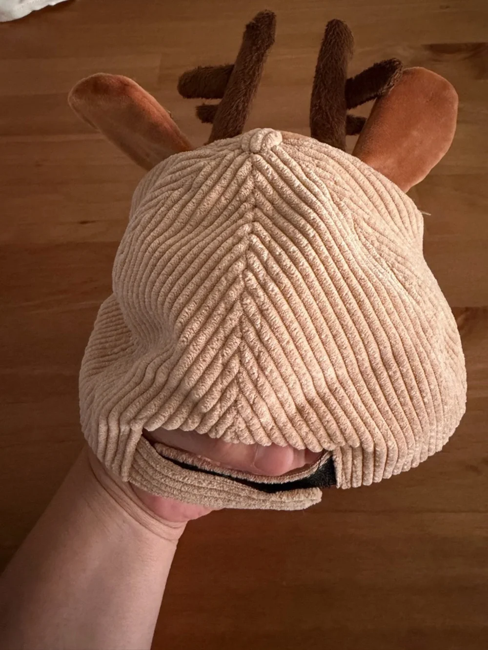 Mud Pie Tan & Red Reindeer Cap with Buffalo Plaid Brim Unisex 3T-5T